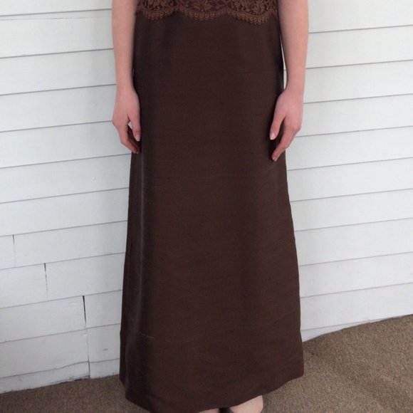 Brown Lace Gown 60s Evening Party S - Picture 5 of 5